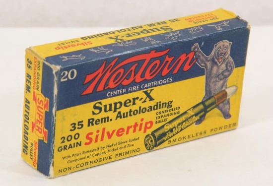 Great Graphic box - Western Bear 35 Rem.auto loading silvertip. One side of box missing.