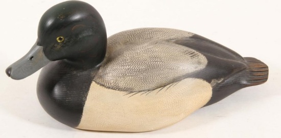 B Kearns Cottage Decoys 1989 Bluebill Drake No. 55 wooden decoy, 13.5" long