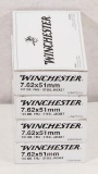 4 boxes Winchester 7.62x51mm 147gr. FMJ-steel jacket (brass case), 20 rounds per box.