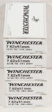 5 boxes Winchester 7.62x51mm 147 gr.FMJ-steel jacket, 20 rounds per box. Sold by the box,