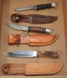 Flat lot of 3 fixed blade hunting knives to include original Bowie with 6