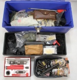 Tool box lot of assorted rifle parts, loading equipment & other