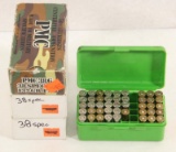 4 boxes 44 total rounds .38 Spl jacketed and and bird shot plus brass. Sold as one lot.