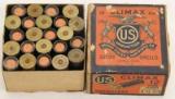 Original Climax US Ammunition 12 gauge 2 piece shotgun shell box with 23 original shells.