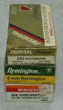 15 rounds .243 Win, full box 6mm Remington 100 grain, and full box .308 Winchester 150 grain SP.
