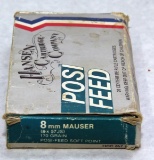 Full box 8mm Mauser AMM 170 grain posi-feed. Must ship UPS Ground