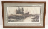 signed Ltd Ed 520/1500 Wilderness Man print showing slight wear, framed. Overall approx. 27