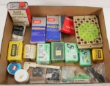 Flat lot of assorted reloading supplies - large rifle primers, 30 caliber bullets, black powder,