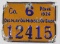 Pennsylvania 1926 metal hunting license