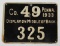 Pennsylvania 1933 metal hunting license