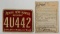 Pennsylvania 1939 metal hunting license, with numbered to tag license paper
