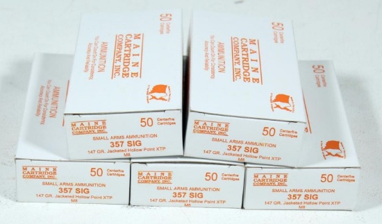 (5) boxes .357 SIG 147 gr. JHP XTP M8 by Maine Cartridge Co. 50 rd. boxes,