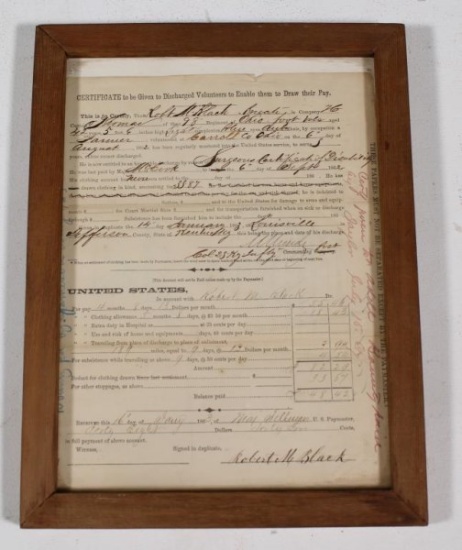 Civil War discharge paper Robert M Black 98th Ohio Foot Volunteer