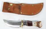 Treeman Custom fixed blade knife with leather and stag handle, 9