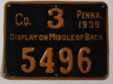 Pennsylvania 1935 metal hunting license