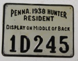Pennsylvania 1938 metal hunting license