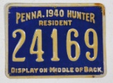 Pennsylvania 1940 Resident Hunter metal hunting license
