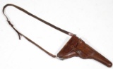 brown leather BERN 21 Swiss Luger style holster with strap, showing some wear.