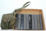 lot of 10 Sten Gun magazines with loader in grease and canvas pouch