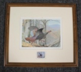 1981 PA Wild Turkey stamp print framed with stamp signed, 1301/1500,