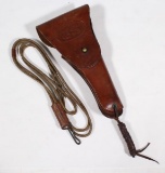 US marked Enger-Kress 1942 1911 brown leather holster with lanyard showing assorted wear