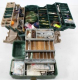 (2) accordian style tackle boxes full of