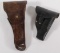 (2) holsters U.S. marked G/1918 brown leather and 38H holster marked 