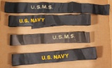 (2) U.S. Navy WWII Donald Duck hat bands and (2) WWII Maritime Service hat bands