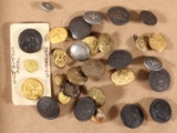 lot of assorted buttons WWI overcoat, Red Cross, U.S.M.C. and Army