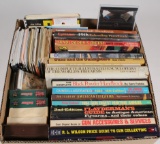 box lot of assorted collector gun books, reloading books & pamphlets, call videos, CD's and cassette