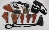assorted lot of leather and nylon holsters to Hunter 1100R 10, U.S. Enger-Kress shoulder holster,