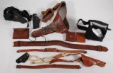 lot of assorted leather and nylon shotshell bags, slings and holsters