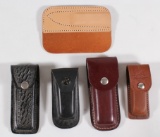 5 assorted leather sheaths, Schrade and other belt and book styles assorted conditions.