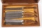 Russell Green River 6 dinner knives with antler handles, cased set. Part of