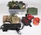 box lot with Camelbak, shotgun shell holder, canteen holder, gloves and soc
