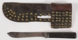 Russell Green River knife in period Indian trade brass button embellished l