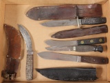 (5) knives including Russell Green River knives, one being marked Abercromb