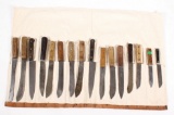 knife bedroll of (16) Russell Green River & Sheffield Butcher cutlery, long