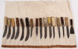 knife bedroll of Russell Green River, I Wilson and other Butcher cutlery, (