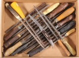 Colonial fish knife, twin blades and (19) assorted sharpening steels. Part