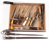 assorted lot of carving forks and sharpening steels, (16) total pieces. Par