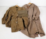 lot of (2) Garrison/side caps Military Police and other along with (2) overcoats.