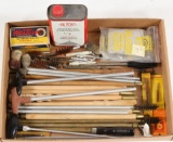 (7) brass, wood and aluminum cleaning rods along with cleaning supplies, al