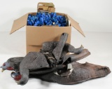 box of 12 ga shotgun hulls, box is 16x14x12 along with (4) turkey decoys th