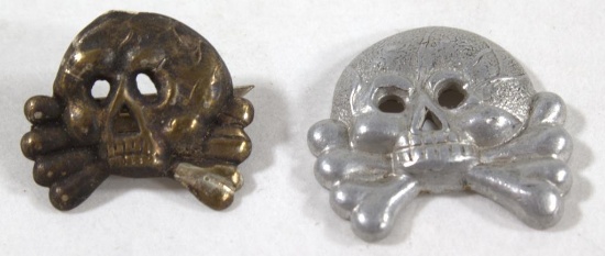 (2) WWII German Army skull Totenkopfs,