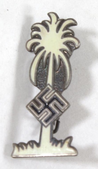 WWII German DAK Afrika Korps pin, white enamell palm tree with swastika.