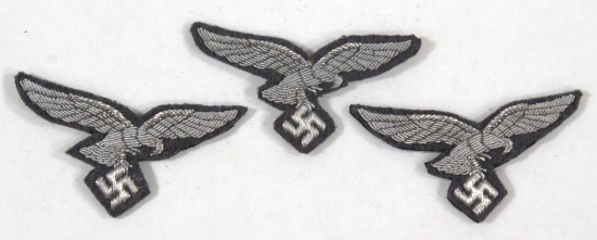 (3)WWII German Luftwaffe officer bullion visor eagle patches, felt