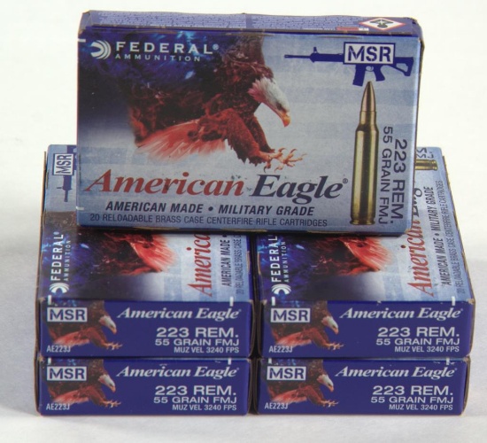 .223 Rem ammunition - (5) boxes total American