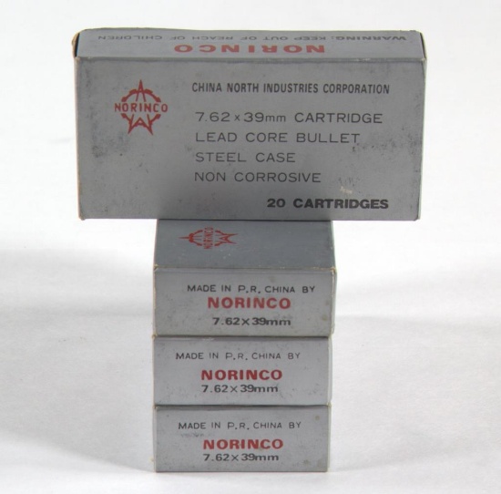 7.62x39mm ammunition, 4 boxes Norinco Lead