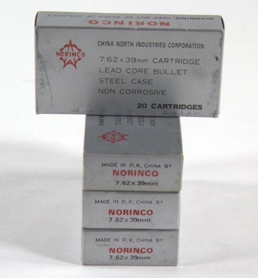 7.62x39mm ammunition, 4 boxes Norinco Lead